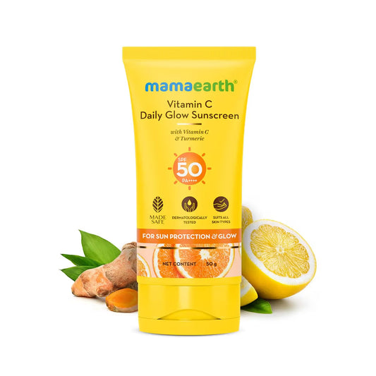Mamaearth Vitamin C Daily Glow Sunscreen With Vit C & Turmeric For Tan Protection & Glow SPF50 PA++++